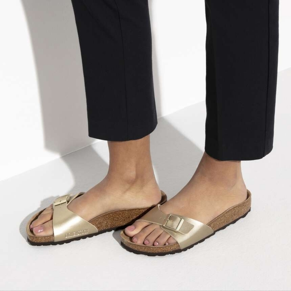 Birkenstock Women's Metallic Gold Sandals Madrid Slides NWT - Picture 2 of 6